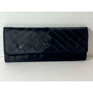 Aldo Formal Satin Clutch Shoulder Bag Black Pleated with Silver Chain